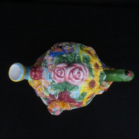90s Mercuries Bright Colorful Springtime Whimsical Bunnies Ceramic Teapot & Lid - Picture 5 of 9